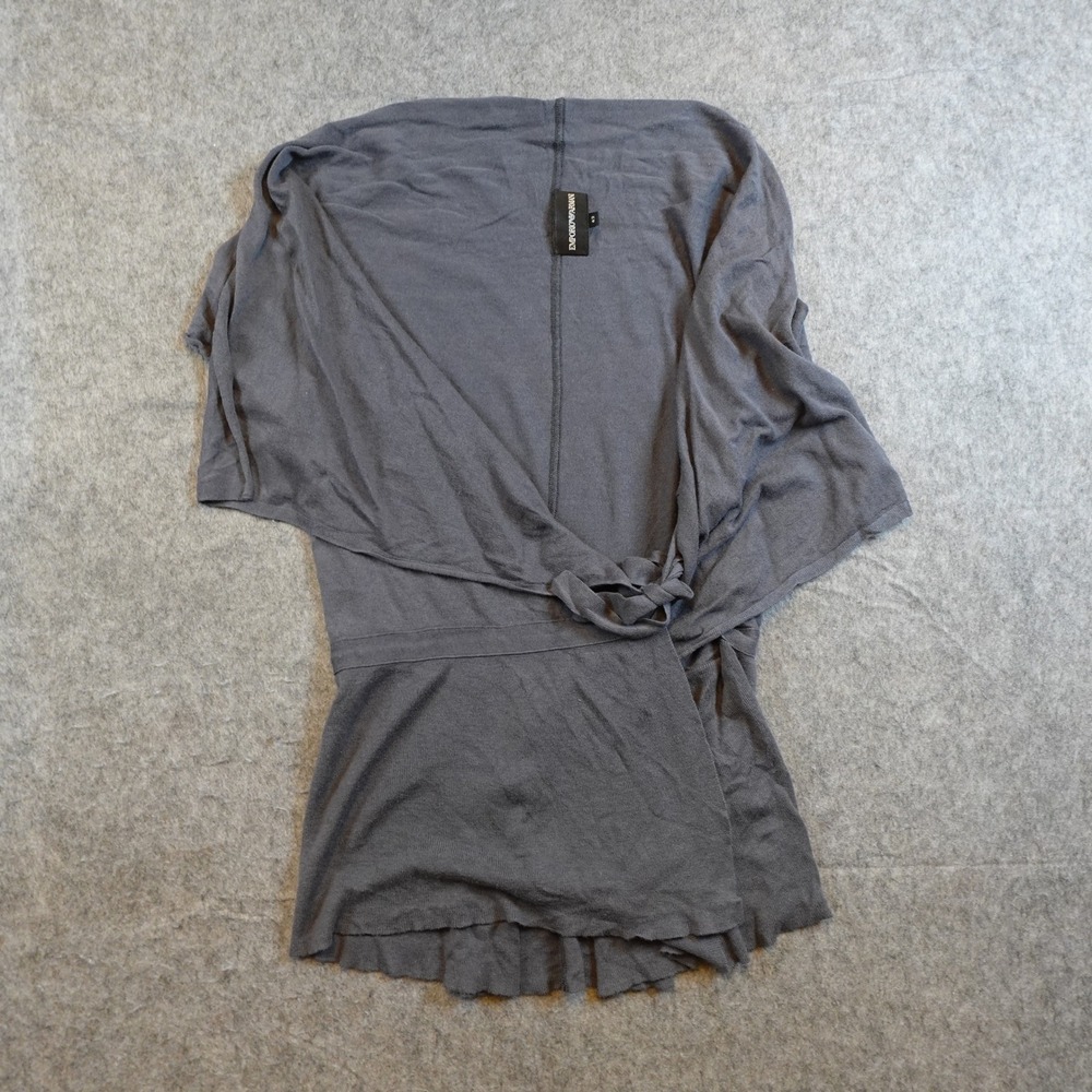 Emporio Armani Top Women Medium 42 Gray Short Sleeve Wrap Drape Front Knit Italy
